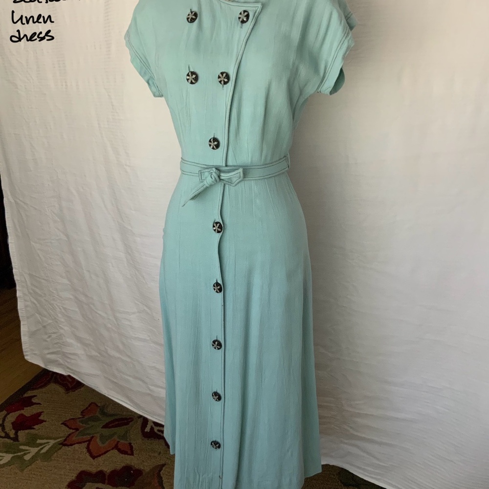 Seafoam Green 1940s Linen dress Size 2